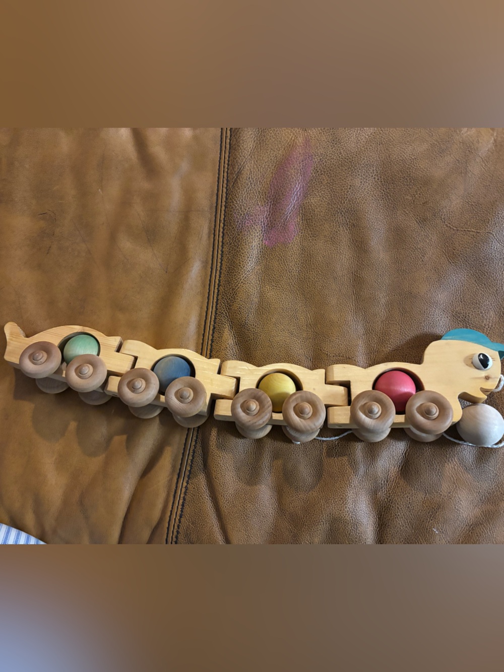 Wooden Caterpillar Pull Toy with Pastel Beads - Natural Finish